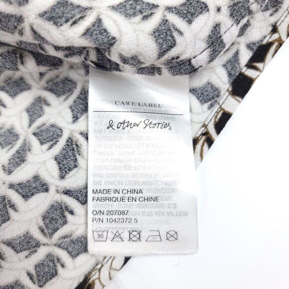 OTHER STORIES Chain Print Long Sleeve Blouse Balloon Sleeves Clean Girl 6 Black - Picture 7 of 9